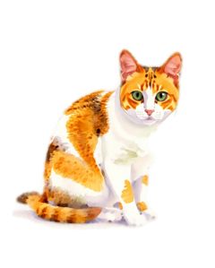 Watercolor portrait of a calico cat, an AI-made example pet
